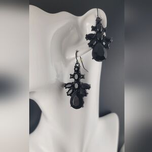 Vintage Black Jet Crystal Rhinestone Drop Dangle Earrings Fashion Jewelry